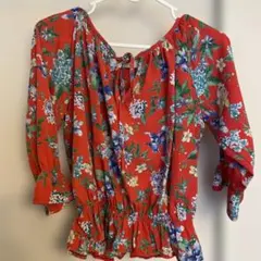 Cecil McBee 赤 花柄 五分袖 シャツ