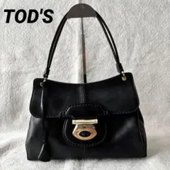 美品】TOD'S ミキー ワンショルダー シボ革 ハンドバッグ ネイビー