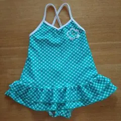 水着 　女の子　 エメラルドグリーン　チェック100cm