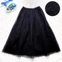 クリスチャンディオール 22SSロングチュールスカート フレア ドット CD刺繍