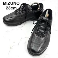【超美品】ミズノ 23 黒 サイドジップ ウォーキングシューズ レザー 軽量