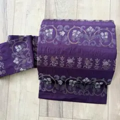 名古屋帯 紫 花唐草 西陣織 絞り 正絹 中古 美品 tj562 - メルカリ