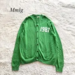 K3【Mmlg】ニットカーディガン　メンズ　みどり　ロゴ　L オーバーサイズ