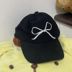 リボン刺繍 黒キャップ★年内処分