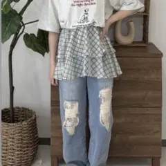 チェックフリルスカート　タグ付き