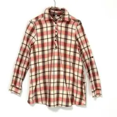 ◯ flash チェックシャツ スキッパーシャツ ネルシャツ 綿 ピンク 白 L