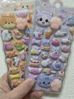 2枚セット 肉球ぷにぷにシール　立体シール　3Dシール マシュマロシール
