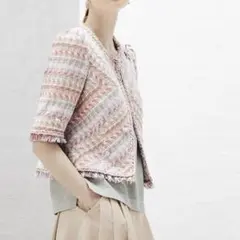 Rene フランス製ツィード　5分袖ジャケット