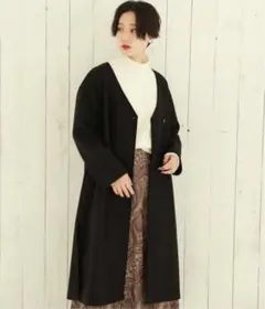 ノーカラー　ロングコート