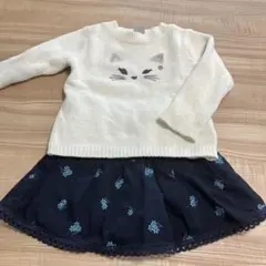 ANNA SUI mini 猫刺繍ニットセーター&スカパンセット S（90）