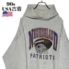 90s USA古着 NFL パーカー グレー XL アメフト スウェット 短丈