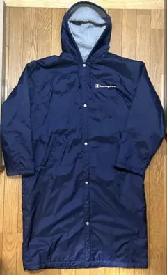 Champion ボア裏地 フード付き ベンチコート ネイビー