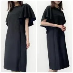 ROBEローブオンワード樫山バイカラーフリルスリーブフォーマルワンピースドレス黒