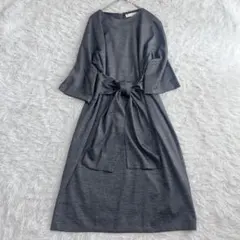 美品 自由区 半袖ワンピース Aライン ウエストリボン オンワード樫山 フレア