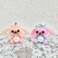 ♡羊毛フェルトのたれ耳うさぎ♡ ストラップ キーホルダー マスコット ぬいぐるみのサムネイル