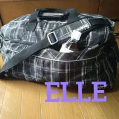 ELLE 旅行用ショルダーバック 大型バック　黒チェック柄のサムネイル
