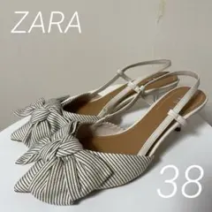 ZARA バックスリング　リボンパンプス　38