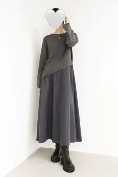 ◆新品◆PaulineBleu アシンメトリー 異素材ドッキングニットワンピース