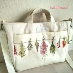 国産帆布キャンバス　ショルダーバッグ　バッグインバッグ　花柄　北欧　ナチュラル
