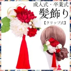 成人式 髪飾り 赤 白 タッセル付き クリップ式 振袖 袴 前撮り