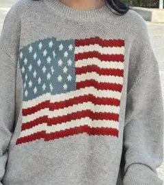 MONO-MART 星条旗柄 ニット セーター プルオーバー グレー M