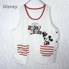 ディズニー ミッキー エプロン LL〜3L 大きいサイズ ポケット付き ホワイト