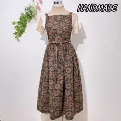 訳あり ハンドメイド コットンリネン エプロン ギャザーエプロン 昭和レトロ風