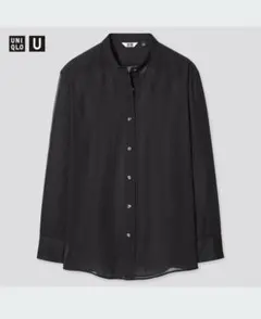 UNIQLO ブラック 長袖　シアーバンドカラーシャツ　Ｌ　ブラック