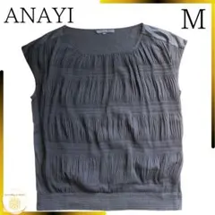 アナイ anayi ノースリーブ ブラウス カットソー m 38 黒 ギャザー