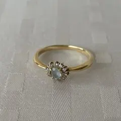 アクアマリン × ダイヤ K18 ファッションリング 11.5号 ビンテージ品