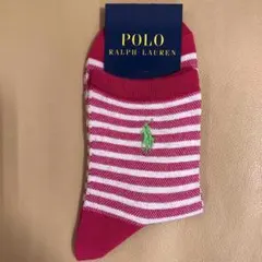 新作新品　レディース  ポロラルフローレン　赤ピンク系ボーダー柄ソックス