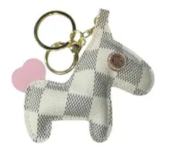 金運UP　目が＄　ふわふわ 馬 バッグチャーム キーホルダー 市松模様　A