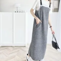 サスペンダー付ヘンリーボーンワンピース　サロペット　オーバーオール