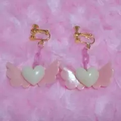 ♥天使の羽イヤリング♥オレンジ×黄色