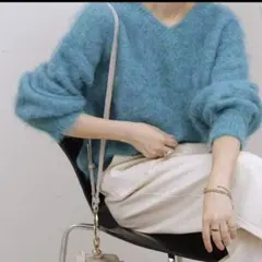 美品　モヘアニット　2way ブルーグリーン