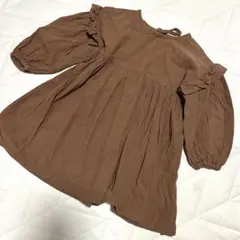 韓国子供服　100 ぽわん袖　ワンピース　ブラウン