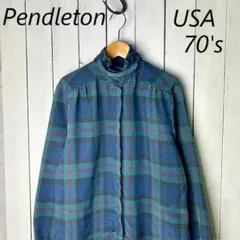 USA 70s Pendleton リボン付2重襟　チェック比翼ブラウス M～Lのサムネイル