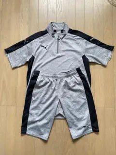 プーマ シャツ+パンツ　グレー/ブラックＸＬサイズ　ロゴ刺繍　⚠️品質表示タグなし