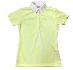 PUMA プーマ 半袖シャツ　M レディースゴルフウェア　ストライプ　イエロー