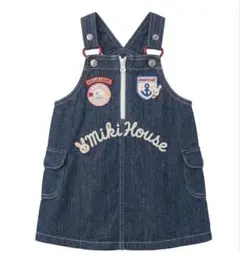 【人気】ミキハウス デニム ジャンパースカート 90cm マリン ワッペン