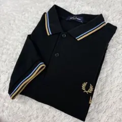 フレッドペリー M3600 ポロシャツ 黒　水色　Mサイズ 半袖 鹿の子