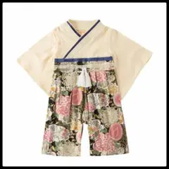 70cm　袴ロンパース白　男の子　着物　初節句　お食い初め袴風カバーオールはかま