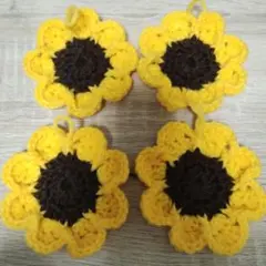 ひまわり柄 アクリルたわし 4枚セット ハンドメイドのサムネイル