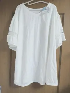 ホワイト五分袖トップス 3L リジェイ Re-J 大きいサイズ