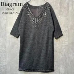 新品タグ付☆ダイアグラム ビジュー&ラインストーン装飾 ウールワンピース 裏地付