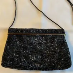 レトロ　黒　ビーズバッグ　ショルダー　ポーチ　クラッチ