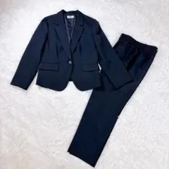 15号◆美品 ウォッシャブル パンツスーツ セットアップ 黒ストライプ
