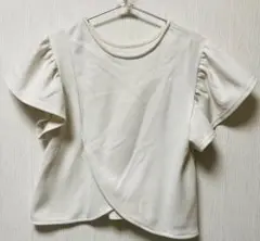 しまむら　アイボリーラップスタイル 半袖トップス M