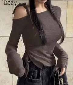 shein レースアップショルダーストラップ Tシャツトップス Sブラウン