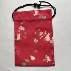 リバーシブル 巾着袋 和柄 うさぎ ピンク 赤